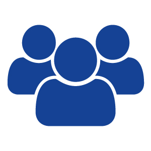 Group of three blue user icons representing a team