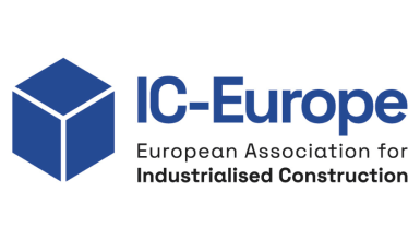 IC-Europe logo with a blue cube icon on the left and the text 'IC-Europe' beside it, followed by 'European Association for Industrialised Construction'.